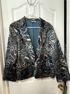 Beautiful & Elegant ANAGE  Multicolor Satin Animal Print Blazer